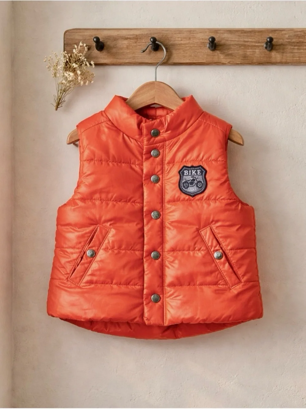 Kids Burnt Orange Puffer Vest with Bike Patch
